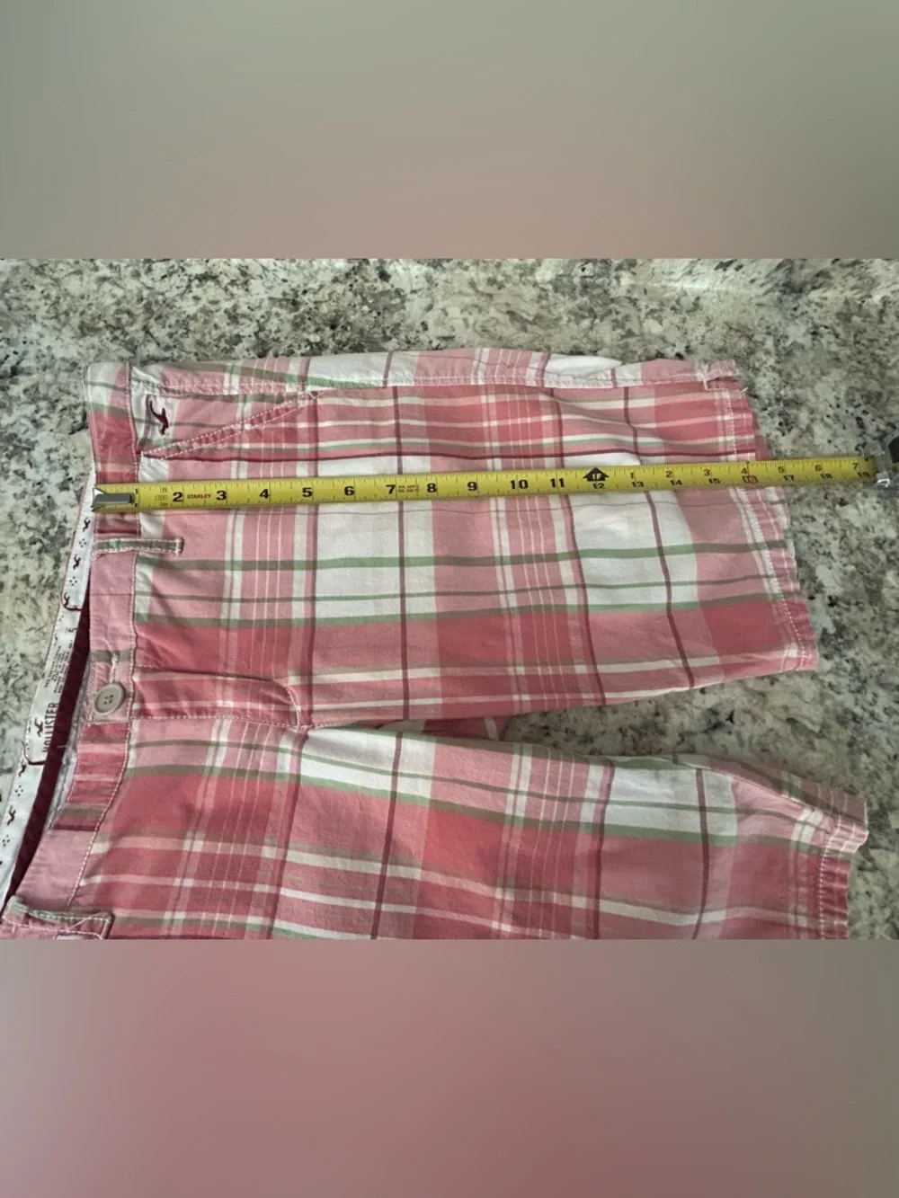 Hollister Plaid Bermuda Shorts Pink White  Y2K Preppy Low Rise Cotton Size 5